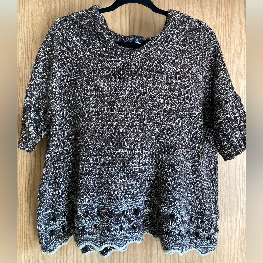 ONE A Pullover Hoodie Sweater Size XS Shortsleeved Oversized Brown w/ Cream